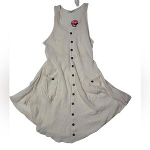 Dasayo Sleeveless Button-Front Linen‎ Blend Dress with Pockets –med , Cream